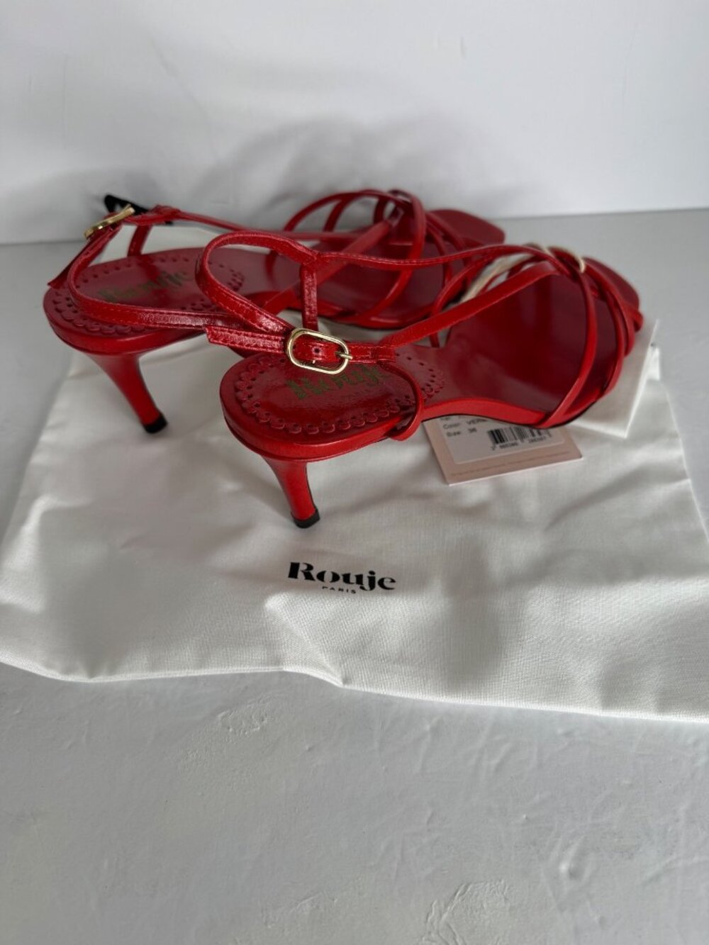 Rouje Arlesienne Sandals Vermilion Leather High Strap Sandals Red EU 36 US 5 NWT - Picture 8 of 8